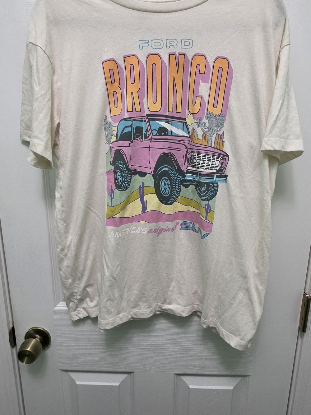 Ford Bronco Graphic Adult Tee - Cream with Pink Print